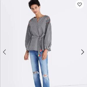Madewell Smocked Gingham Top Black XS